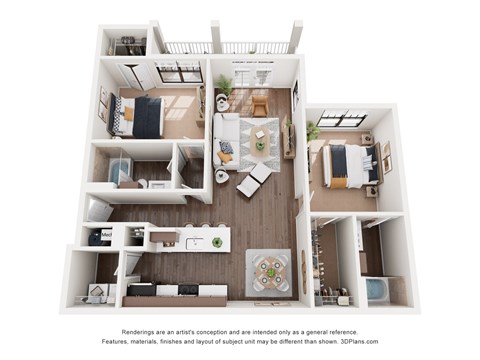 Floor plan for 2 beds, 2 baths, 1094 sqft